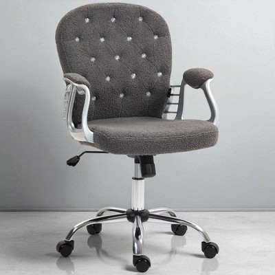 Mshliw Teddy Fleece Home Office Desk Chair with Button Tufted Back, Padded Armrests, Adjustable Height, Tilt Function and Swivel Wheels