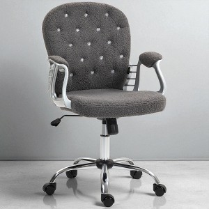 Mshliw Teddy Fleece Home Office Desk Chair with Button Tufted Back, Padded Armrests, Adjustable Height, Tilt Function and Swivel Wheels - 1 of 4