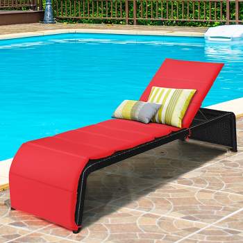 Costway Patio Rattan Lounge Chair Chaise Recliner Back Adjustable Cushioned