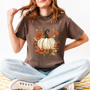 Simply Sage Market Fall Pumpkin Floral Garment Dyed Tee - 1 of 4