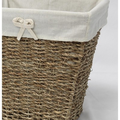 Small Rectangular Brown Seagrass Storage Bin with White Lining