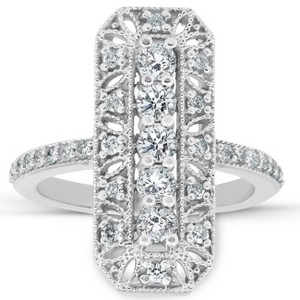 Pompeii3 3/4CT Antique Diamond Ring 10k White Gold Anniversary Wide Cocktail Ring - 1 of 4