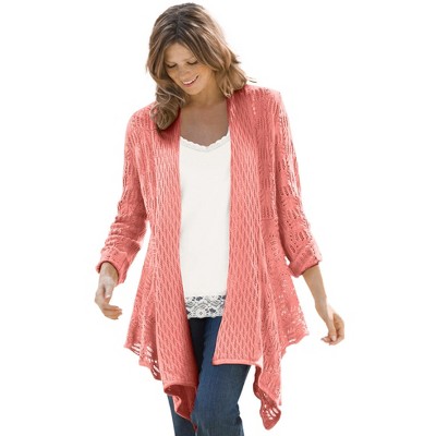 Woman Within Women's Plus Size Open Front Pointelle Cardigan