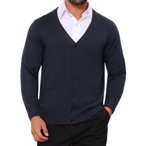 INSPIRE CHIC Men's V Neck Long Sleeved Button Down Knit Cardigan Sweaters - 1 of 4