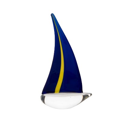 Beachcombers 8.4" Glass Blue & Yellow Decorative Sailboat Figurine for Home & Tabletop