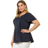 Agnes Orinda Women's Plus Size Bell Short Sleeve Collar Elastic Waist Flare Peplum Button Down Shirts - 4 of 4