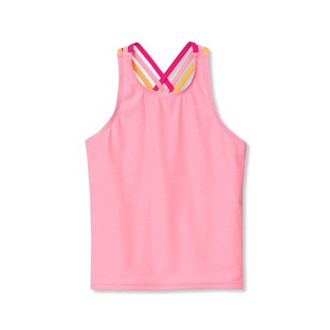 Lands' End Kids Chlorine Resistant Strappy X-Back Tankini Top - X-Large - Pink Cotton Candy