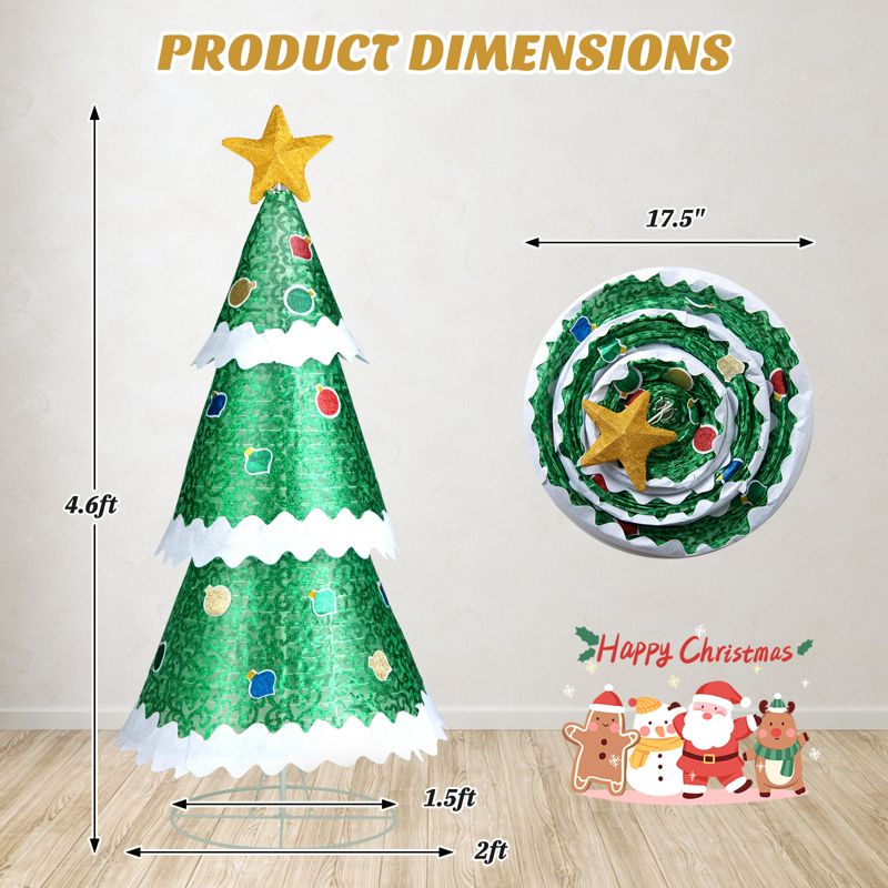 Costway 4.6 FT Pop-up Christmas Tree w/ 110 Warm Lights Pre-Lit Christmas Decoration, 3 of 11