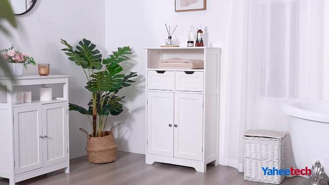 Yaheetech 4-Tier Bathroom Floor Cabinet with Adjustable Shelf White, 2 of 10, play video