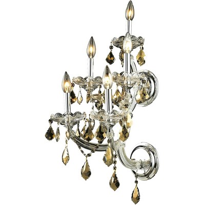 Elegant Lighting Maria Theresa 5 light Chrome Wall Sconce Golden Teak (Smoky) Royal Cut Crystal
