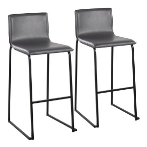 Faux Leather Padded Contemporary Barstool with Metal Base and Built-In Footrest for Kitchen Island or Home Bar, Set of 2 - 1 of 4