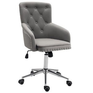 Modern Mid-back Desk Chair with Button Tufted Velvet Back, Nailhead Trim, Swivel Home Office Chair with Adjustable Height, Curved Padded Armrests - 1 of 4