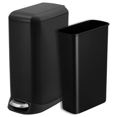 Bathroom Trash Can with Lid, Stainless Steel Kitchen Trash Can with 12 Liter, Soft Close Step-On Pedal, Fingerprint-Resistant Finish for Kitchen