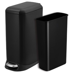 Bathroom Trash Can with Lid, Stainless Steel Kitchen Trash Can with 12 Liter, Soft Close Step-On Pedal, Fingerprint-Resistant Finish for Kitchen - 1 of 4