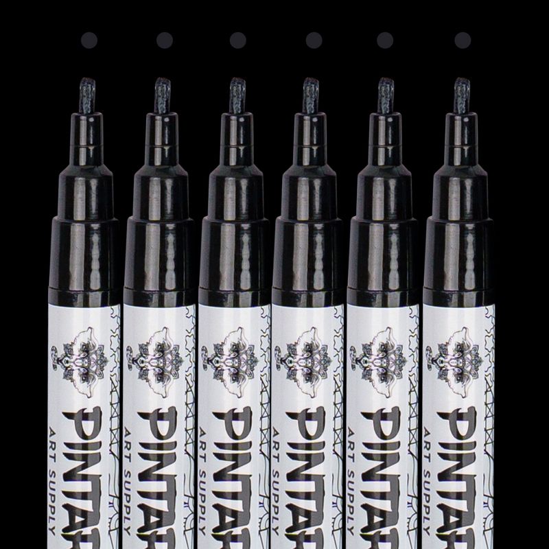 PINTAR Premium Acrylic Paint Pens - 1mm Fine Tip Pens For Rock Painting, Ceramic, Wood, Craft Supplies, DIY Project (6 Black), 1 of 10