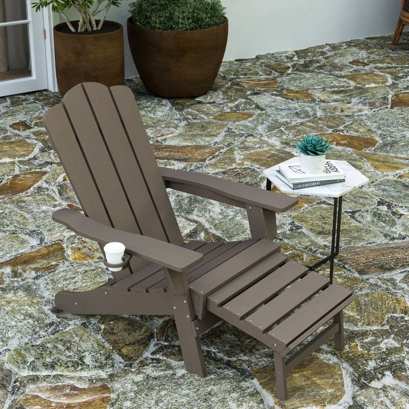 Merrick Lane Adirondack Rocking Chair with Cup Holder, Weather Resistant HDPE Adirondack Rocking Chair in Brown, Set of 2, 4 of 12