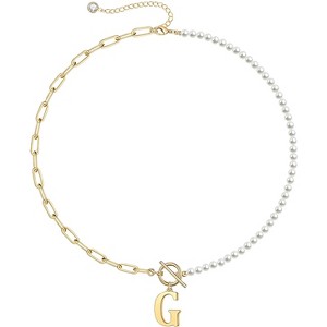 Elegant 14K Gold Plated Initial Pearl Link Chain Necklace: A Personalized and Timeless Treasure for Every Occasion. - 1 of 2