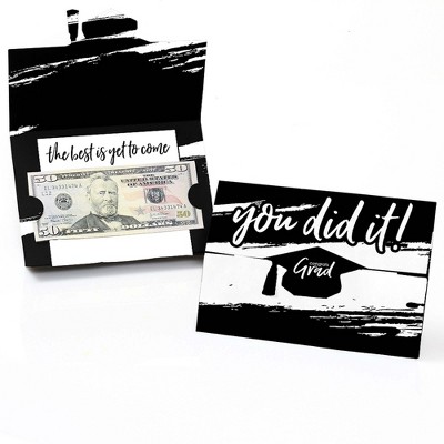 Big Dot of Happiness Black and White Grad - Best is Yet to Come - Black and White Graduation Party Money and Gift Card Holders - Set of 8