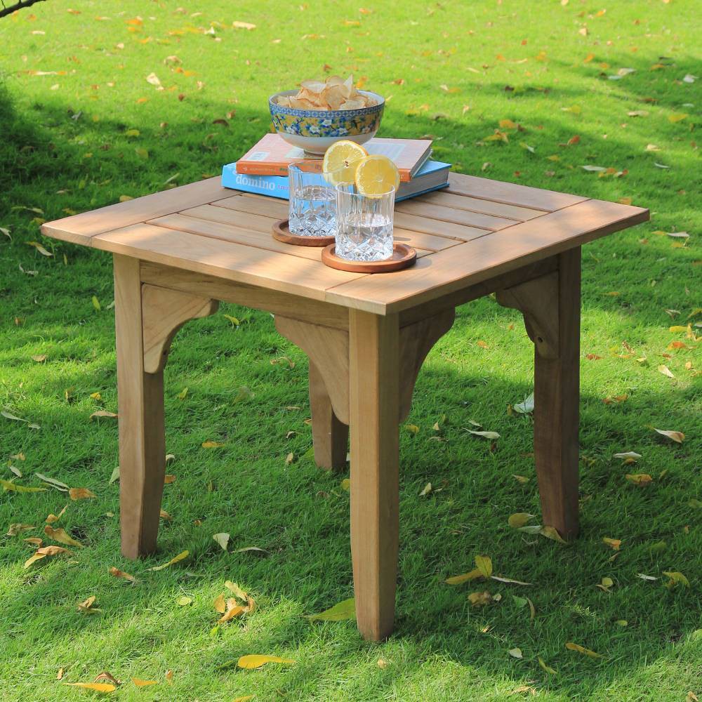 Caterina Teak Patio Side Table - Natural Teak - Cambridge Casual: Weather-Resistant, Square Shape, 200lb Capacity