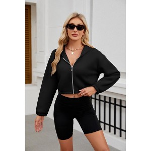 Women's Long Sleeve Drawstring Full Zip Hooded Jacket Crop Sweatshirt - 1 of 1