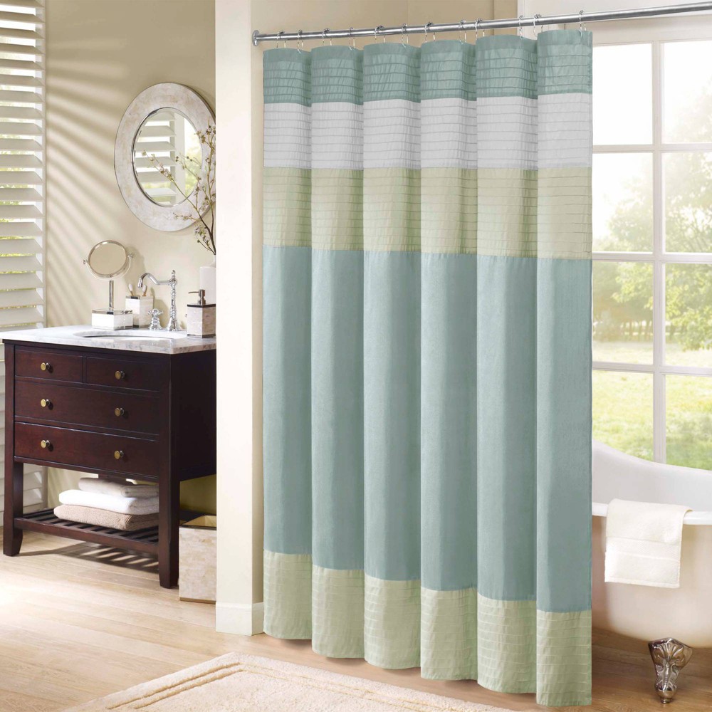 Photos - Shower Curtain Salem Solid Pieced Polyester  Teal
