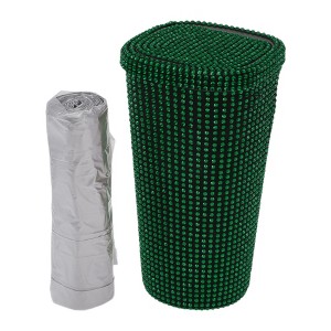 Unique Bargains Auto Car Trash Can Durable Front Seats Trash Bin Green 1 Pc 3.5" Length 3.5" Width 6.7" Height ABS Rhinestone - 1 of 4