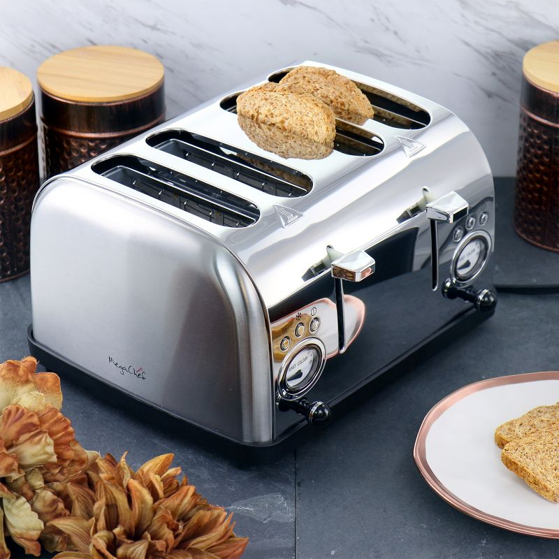 MegaChef 4 Slice Wide Slot Toaster with Variable Browning in Silver, 2 of 8
