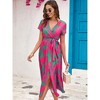 Floral Wrap Beach Dress for Women Summer Maxi Dress with Tie Waist V Neck Slit Flowy Dress Polka Dress High Waist Beach Cover Up - 3 of 4
