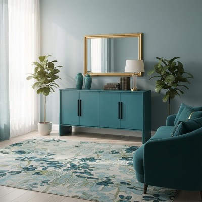 Homy Casa 4-Door Sideboard Buffet Cabinet with Adjustable Shelves and Metal Handles for Dining Room or Living Space, Teal