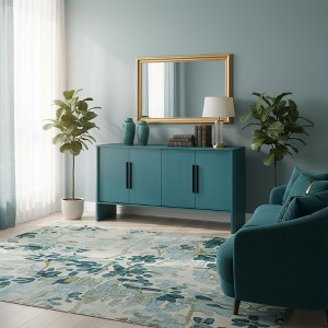 Homy Casa 4-Door Sideboard Buffet Cabinet with Adjustable Shelves and Metal Handles for Dining Room or Living Space, Teal - 1 of 4