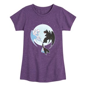 Girls' - How to Train Your Dragon - Night And Light Moon Fitted Short Sleeve Graphic T-Shirt - 1 of 4
