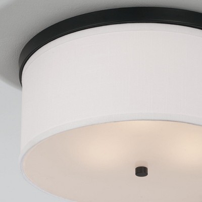 Midtown Matte Black and White Fabric Drum Flush Mount Light