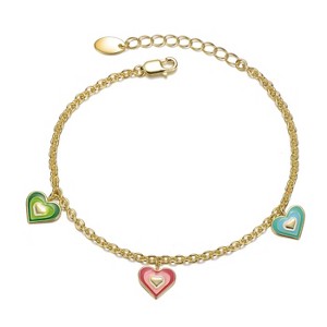 Guili Sterling Silver 14K Gold Plated Multi-Color Enamel Halo Heart Charm Bracelet for Kids – Fun & Vibrant for Everyday Wear & Special Occasions - 1 of 3
