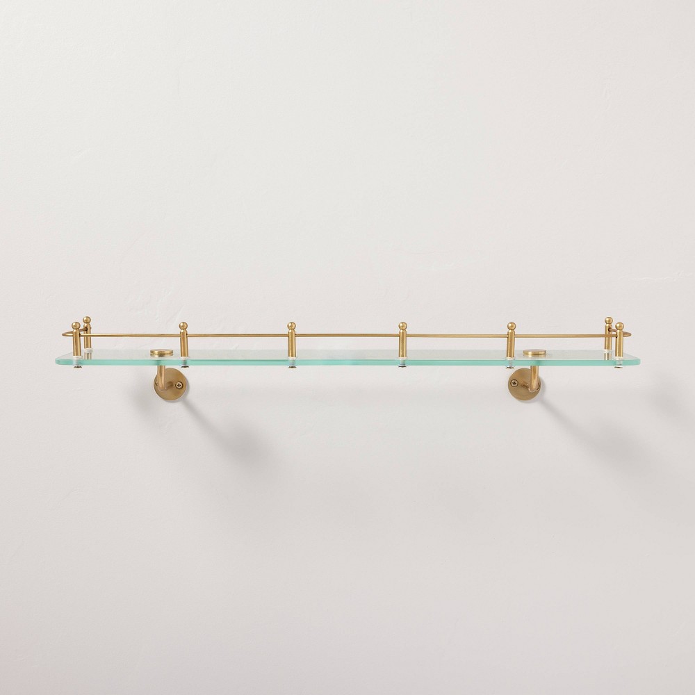 Photos - Wall Shelf 24" Decorative Glass  with Brass Rail - Hearth & Hand™ with Magn