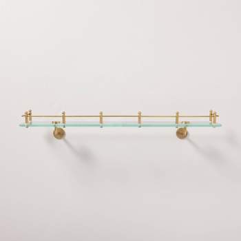 24" Decorative Glass Wall Shelf with Brass Rail - Hearth & Hand™ with Magnolia
