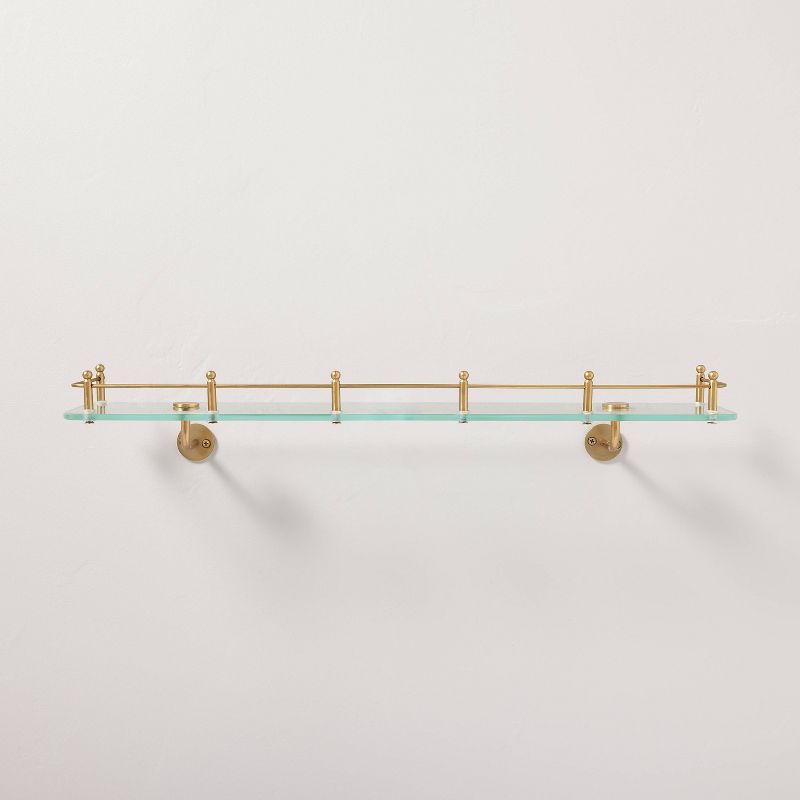 24&#34; Decorative Glass Wall Shelf with Brass Rail - Hearth &#38; Hand&#8482; with Magnolia, 1 of 5