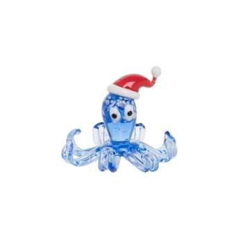 Beachcombers Holiday Mini Octopus Glass Figure Figurine Christmas Mass Home Decor Beach Coastal Ocean Sea Life 2.28 X 2.28 X 1.77