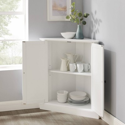White Pinewood Corner Kitchen Pantry with Adjustable Shelving