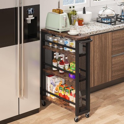 Sapphtopaz 4-Tier Kitchen Rolling Cart with Wheels & Handle Narrow Storage Cart with Shelves, Slide Out Shelf for Kitchen, Dining Room