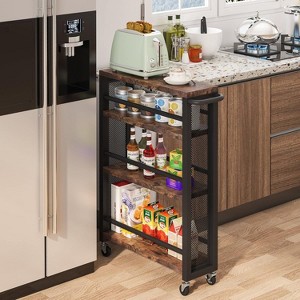 Sapphtopaz 4-Tier Kitchen Rolling Cart with Wheels & Handle Narrow Storage Cart with Shelves, Slide Out Shelf for Kitchen, Dining Room - 1 of 4