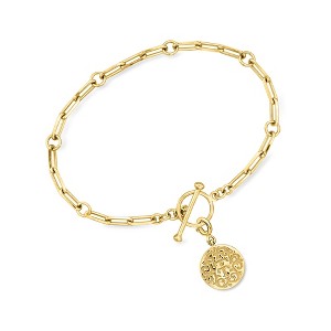 Ross-Simons 18kt Gold Over Sterling Paper Clip Link Toggle Bracelet With Removable "T and T Twin Talk" Logo Charm - 1 of 4