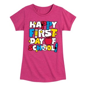 Girls' - Instant Message - Happy First Day Of School Fitted Short Sleeve Graphic T-Shirt - 1 of 4