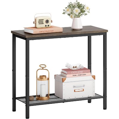 2 Tier End Table, Sofa Side Table, Slim Nightstand for Small Spaces, Metal Frame