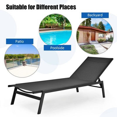 Black Steel Frame Outdoor Adjustable Chaise Lounge Set