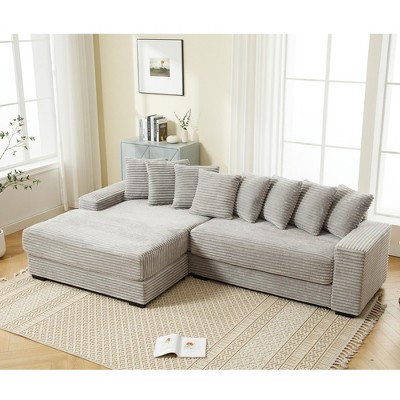 NicBex Couches for Living Room 2-Piece L-Shaped Sofa Corduroy Upholstered Sofa Left Chaise Daybed with Armrests and 8 Throw Pillows