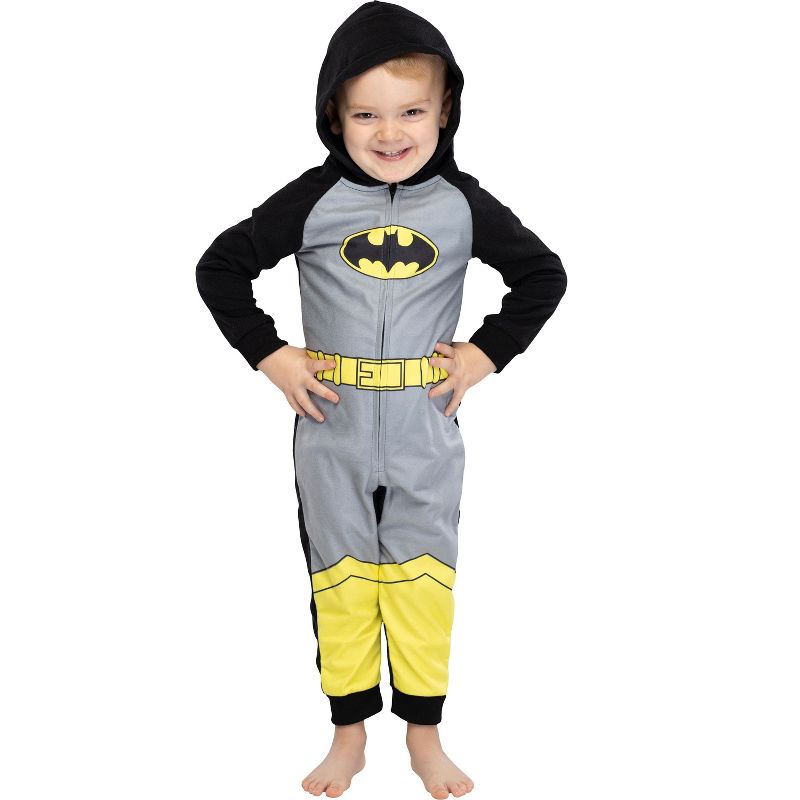 DC Comics Toddler Kids Superhero Character Hooded Union Suit Footless Pajamas, 1 of 4