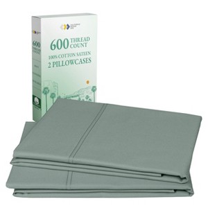 Set of 2 Pillowcases - Luxury 600 Thread Count, 100% Cotton Sateen, Soft, Crisp, and Breathable by California Design Den - 1 of 4