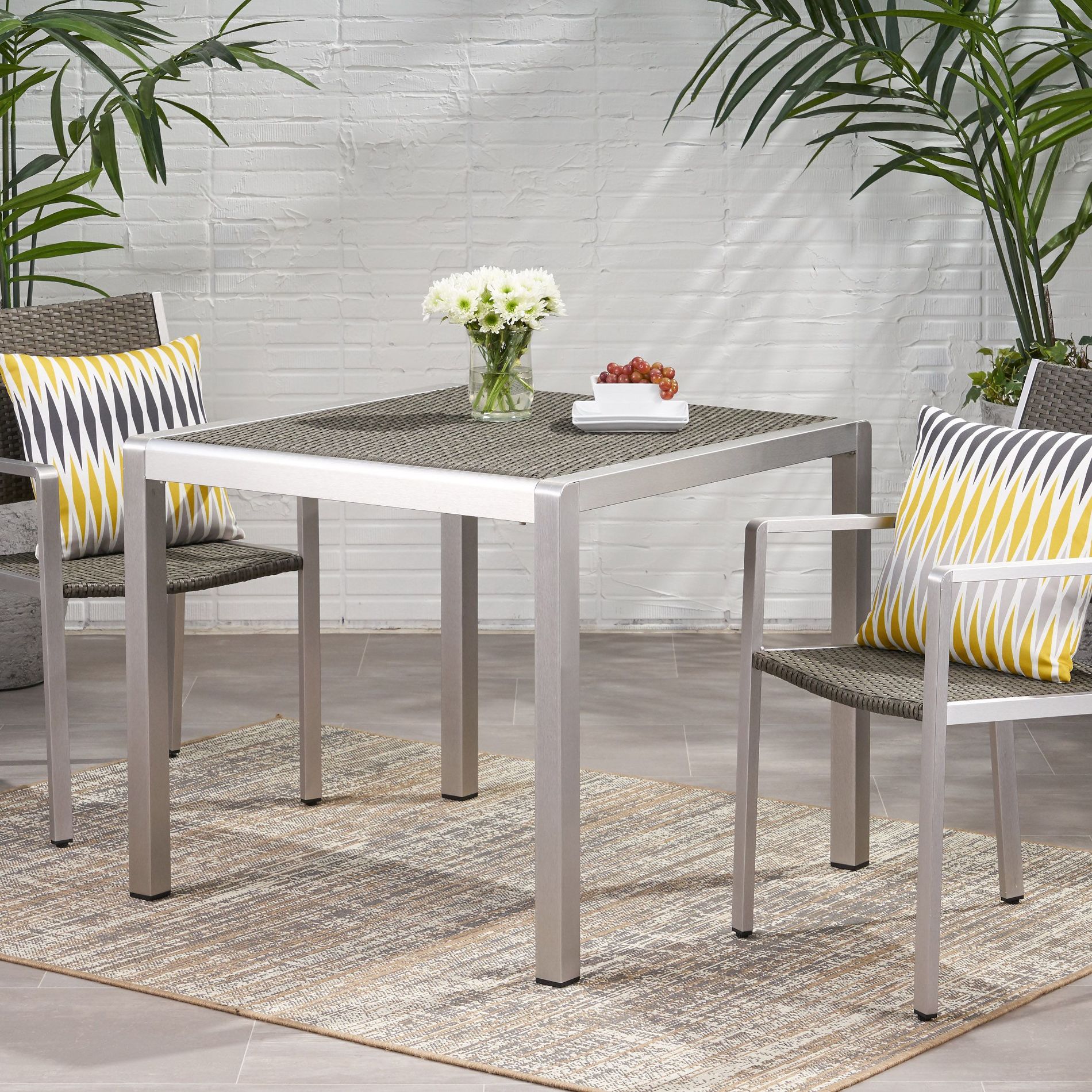 CAVINAS 35" Square Outdoor Patio Table,Aluminum Weather-Resistant End Table, Wicker Patio Side Table for Porch,Deck,Garden,Grey