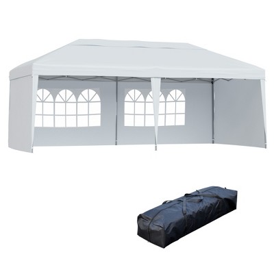 Outsunny 10' x 20' Heavy Duty Pop Up Canopy Party Tent with 4 Removable Sidewalls, Outdoor Cabana Gazebo with Carry Bag, Weather Protection