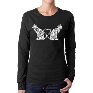 LA Pop Art Cat Tail Hearts - Women's Word Art Long Sleeve T-Shirt - 1 of 4